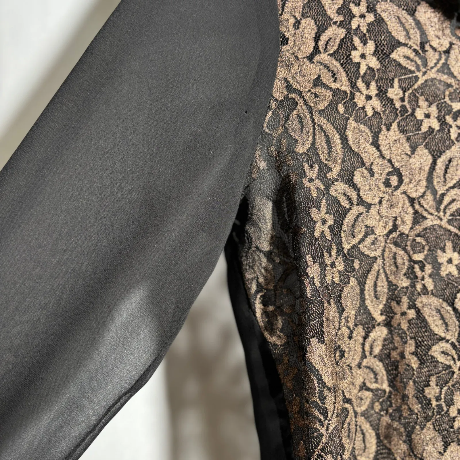 Black Gold Sheer Lace Button Up Top Floral Whimsigoth Womens S Dark Academia - Image 7