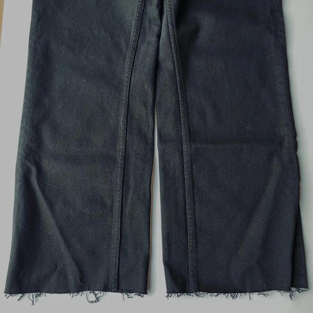 ASKK NY Crop Slim Wide Leg Jeans Raw Hem Black Resin Size 28 NEW - Image 5