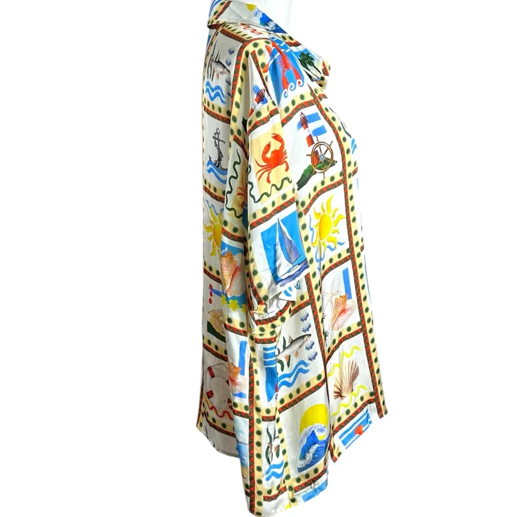 WeWoreWhat XL Art to Wear Coastal Beach Scene Souvenir Oversized Silky Dad Shirt - Image 4