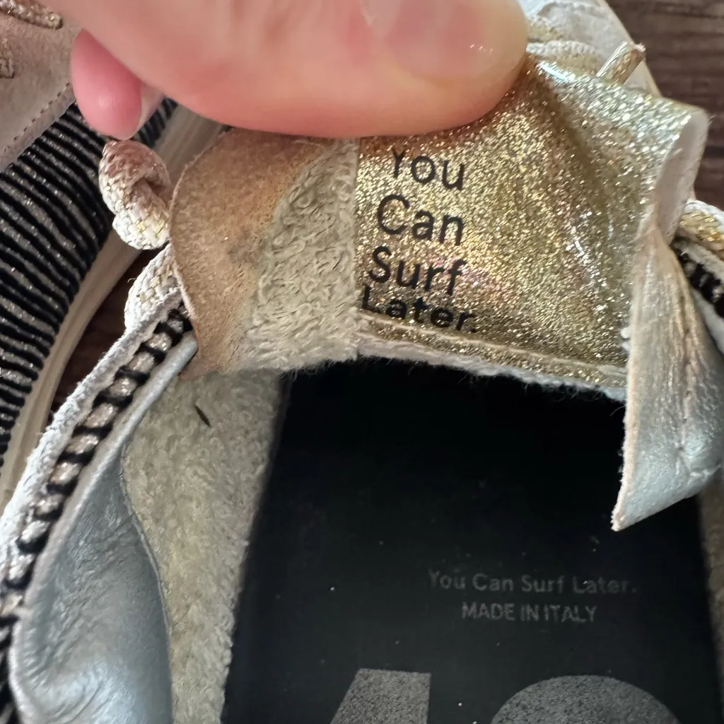 ⭐️ P448 Women’s Sneakers - Size 38 (US 8)  - Black/white Suede with Gold Accents - Image 7