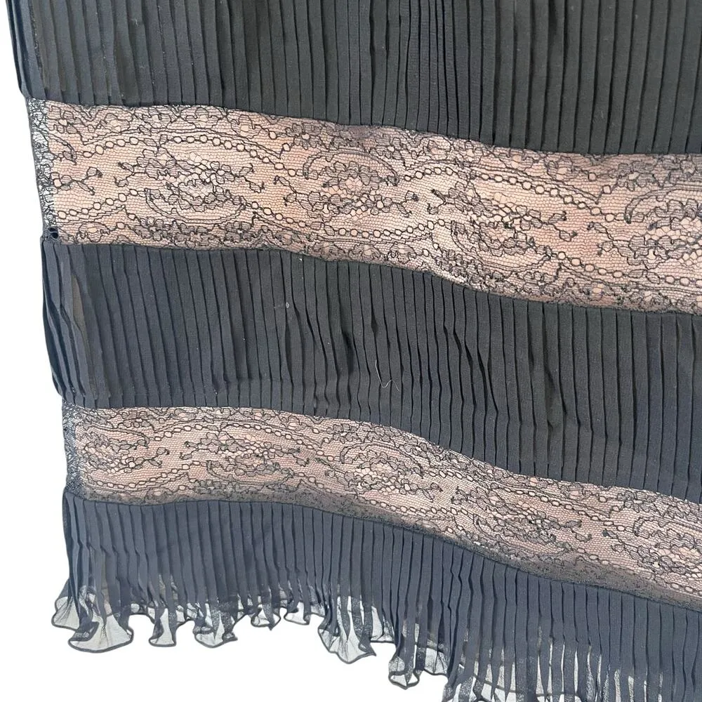 RED Valentino Black Satin Pleated Lace Panel Sheath Cocktail Dress Size 42/US 8 - Image 7