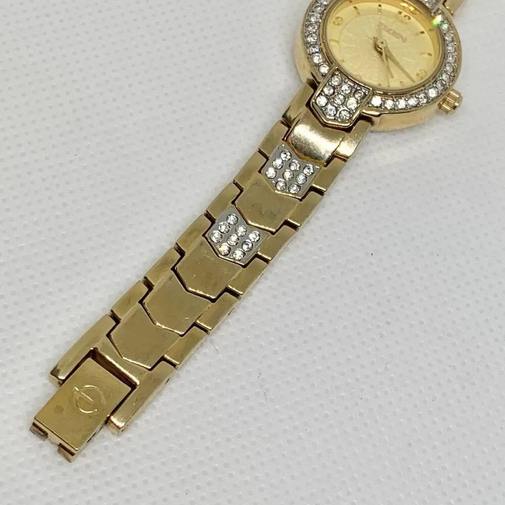 Elgin gold tone dial crystals women’s wrist watch 23mm quartz analog running - Image 4