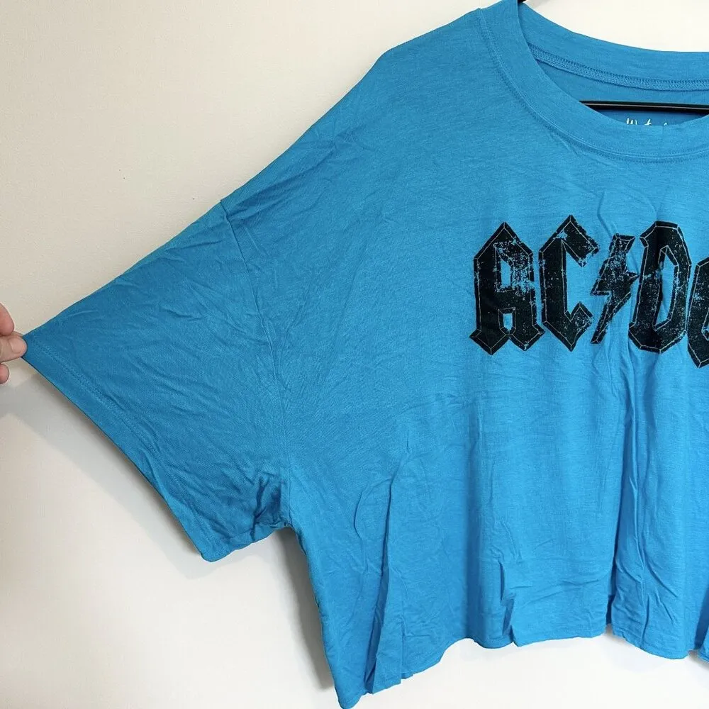 NEW Wst Cst Nordstrom Boxy Crop Oversized Turquoise Blue AC/DC Shirt - Large - Image 6