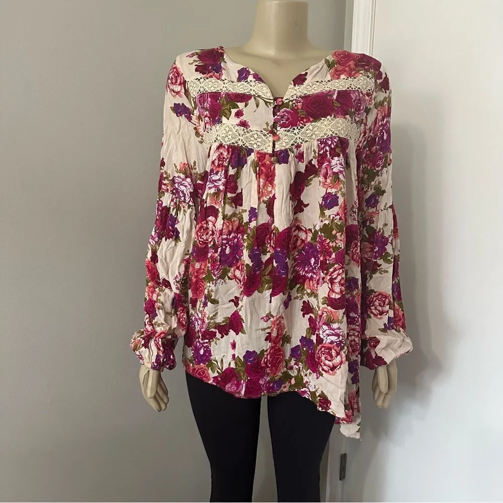 Umgee USA Boutique Women's Medium Floral Cute Spring Top Blouse Flowy Romantic - Image 6