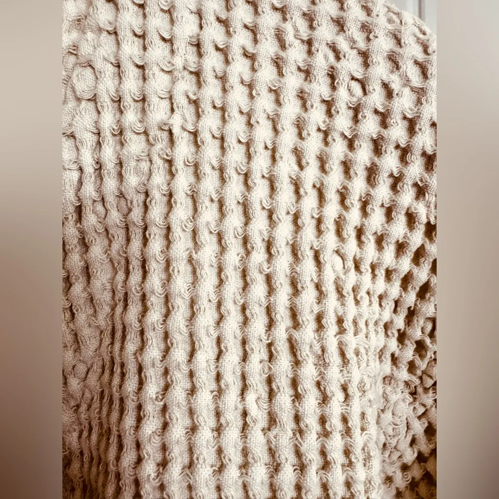 Women’s Cream Waffle Knit Button Down Jacket Sz L Lagenlook Scandi‎ Girl Coastal Yellow Size L - Image 5