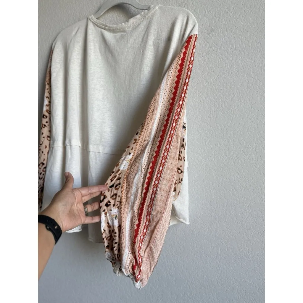 Easel Women’s Large Boutique Cream Patchwork Flare Balloon Long Sleeve Top‎ Boho - Image 6