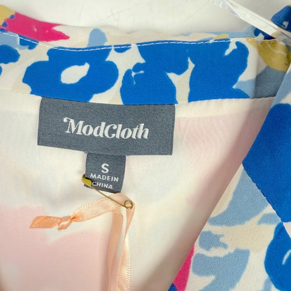 NWT Modcloth Exciting Find Shirt Dress Belted Floral Blue Pink Size Small S NEW - Image 9