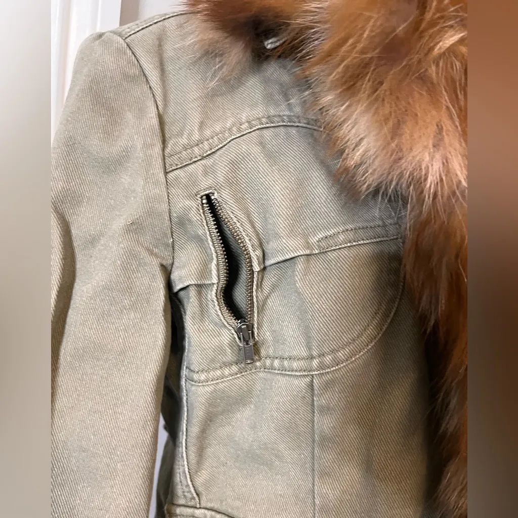 BCBGMAXAZRIA  women’s cargo jean jacket with fox fur - Image 14