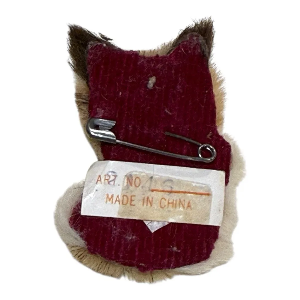 Vintage Real Fur Realistic Cat Kitty Lapel Pin with Felt Back Rare Unique Brown - Image 4