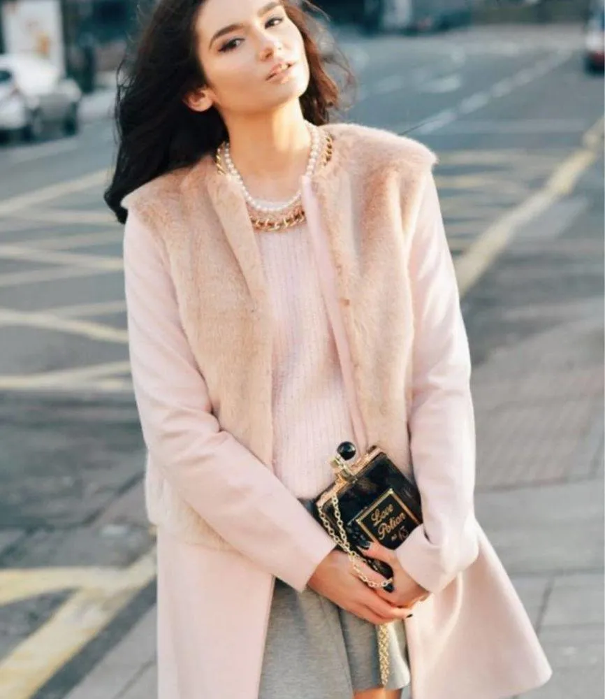 Zara pink wool peacoat faux fur S blogger fave Small - Image 4