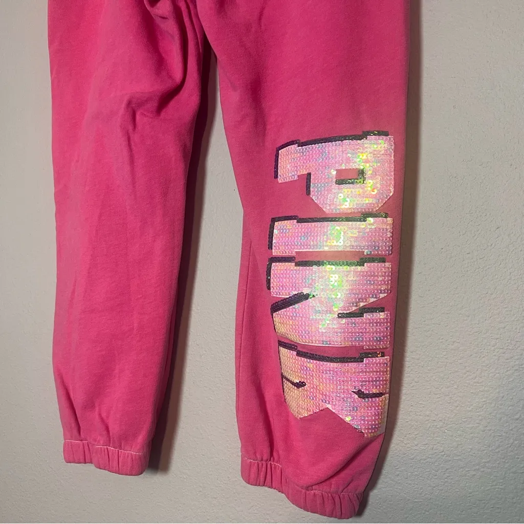 Vintage Y2K Victorias Secret PINK Sequin Cropped Sweatpants Pink Size Large - Image 7