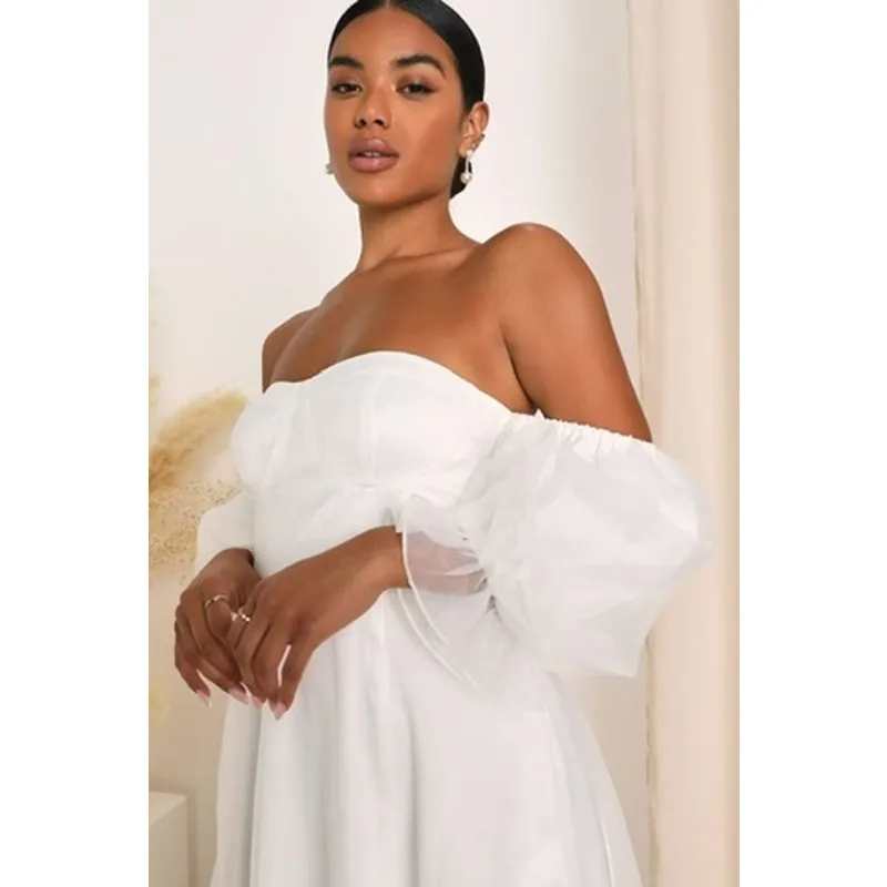 Lulus True Excellence White Bustier Sweetheart Off-The-Shoulder Gown Dress Large - Image 4