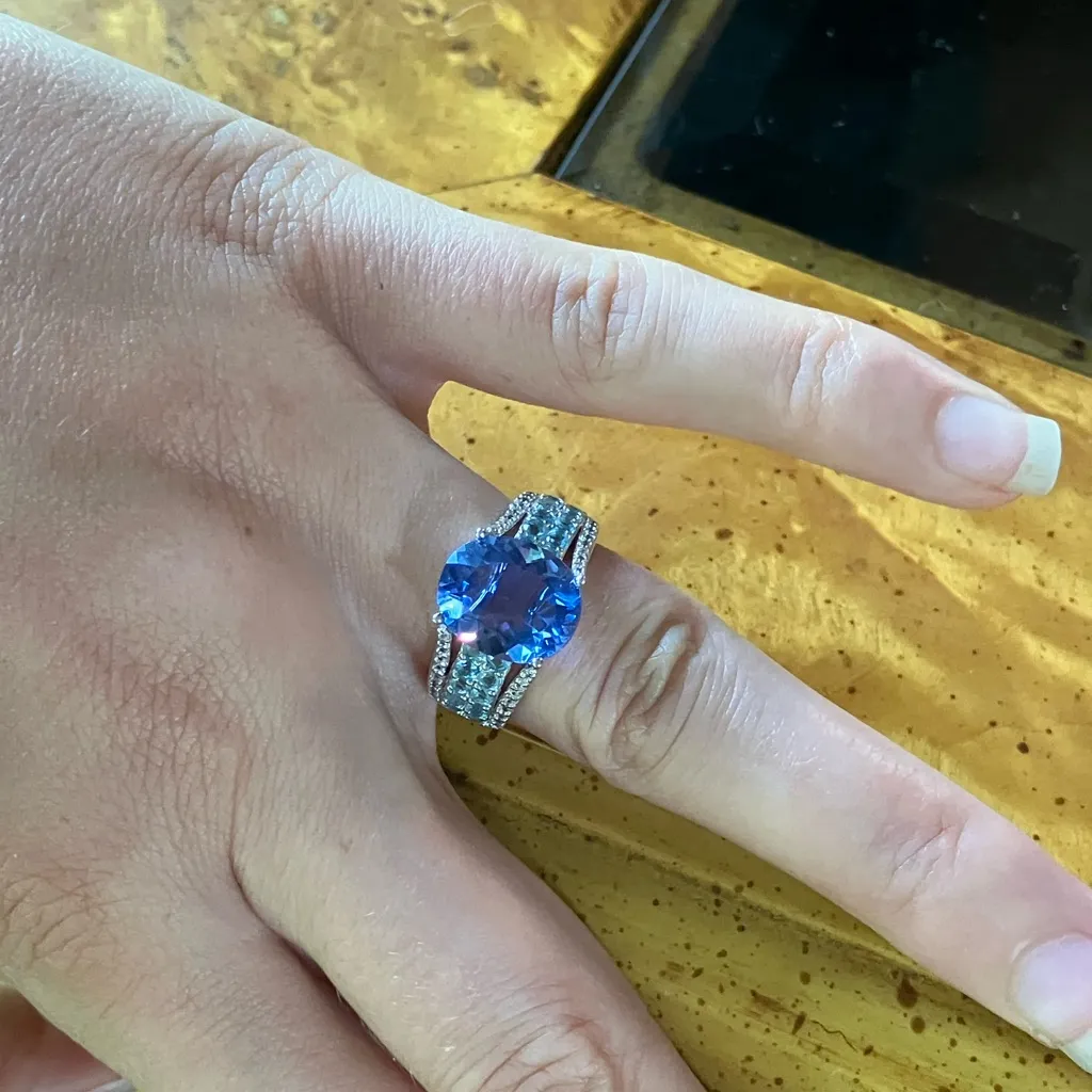 Color Changing Fluorite Sterling Silver Cocktail Ring Blue - Image 5