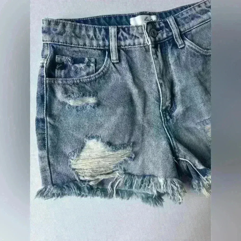 KanCan Women’s Blue Frayed and Distressed‎ Jean Shorts Size XS - Image 4