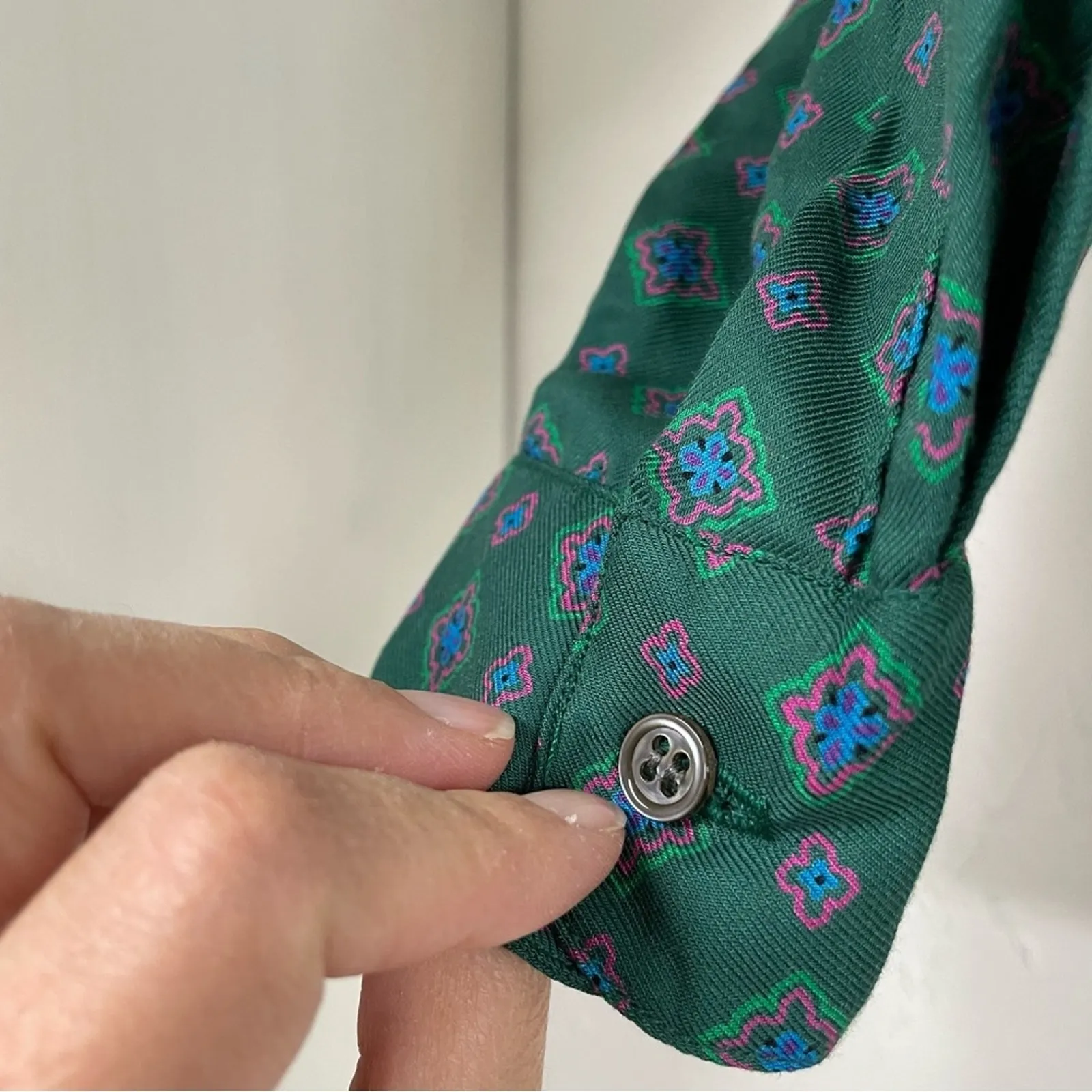 Vintage Evan Picone Green Geometric Print Long Sleeve Blouse Womens 12 1980s - Image 2