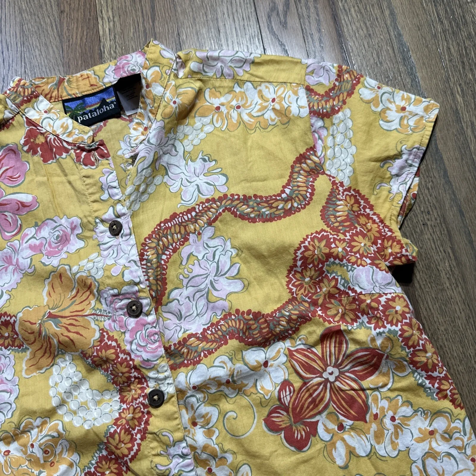 Vintage Patagonia Pataloha Shirt Women's SZ M Yellow Floral Y2K Button COTTON - Image 6