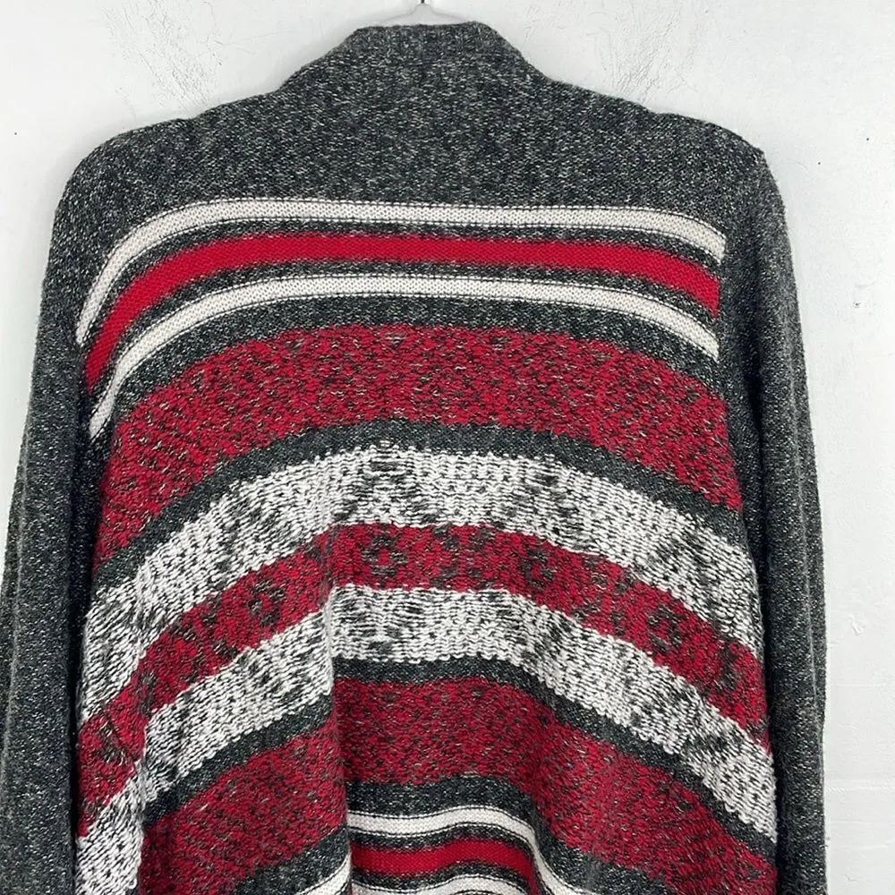 St Johns Bay open front sweater cardigan black gray stripe fringe southwest XL - Image 6