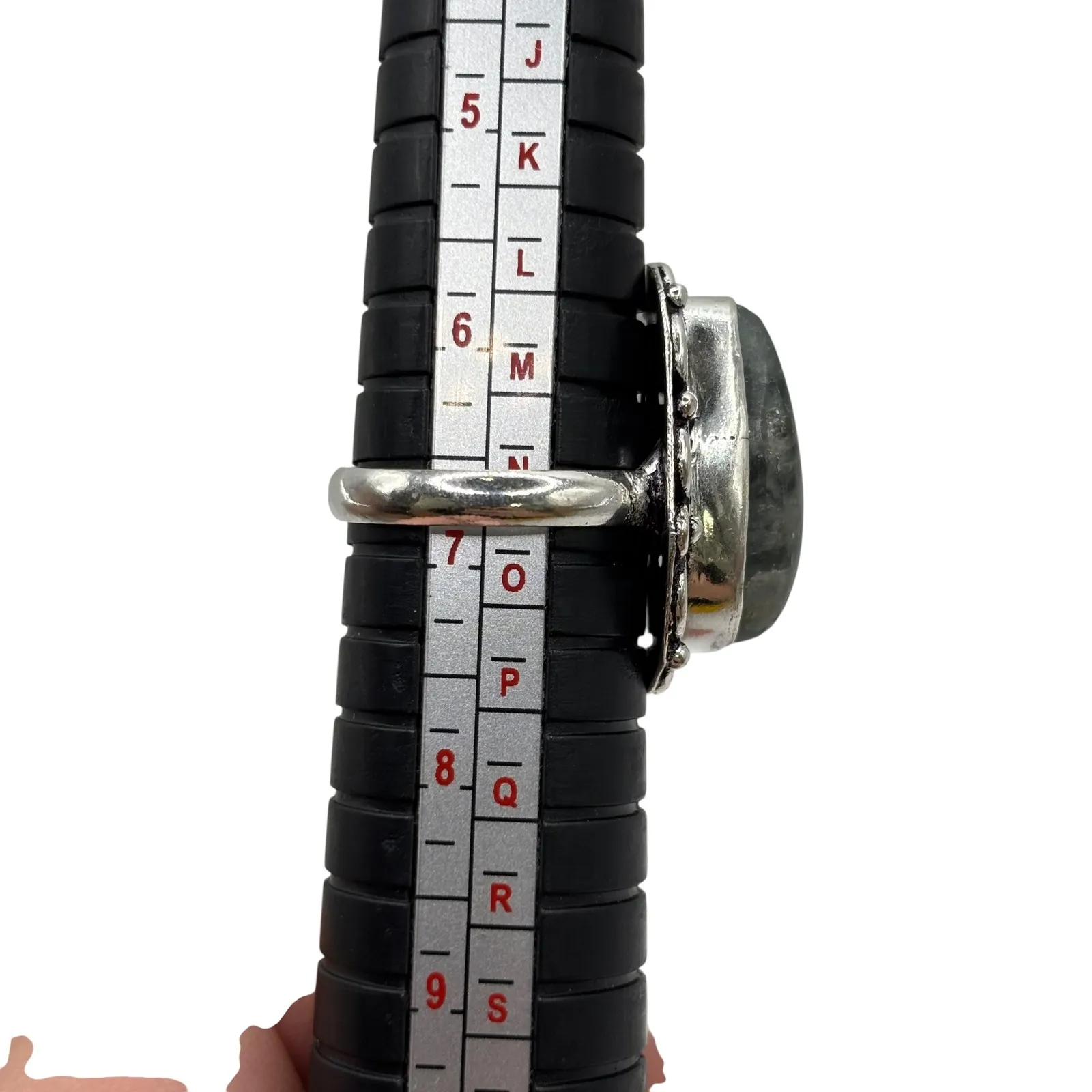 Sterling Silver Ring Teardrop Green Stone Boho Statement Jewelry Size 7 - Image 4