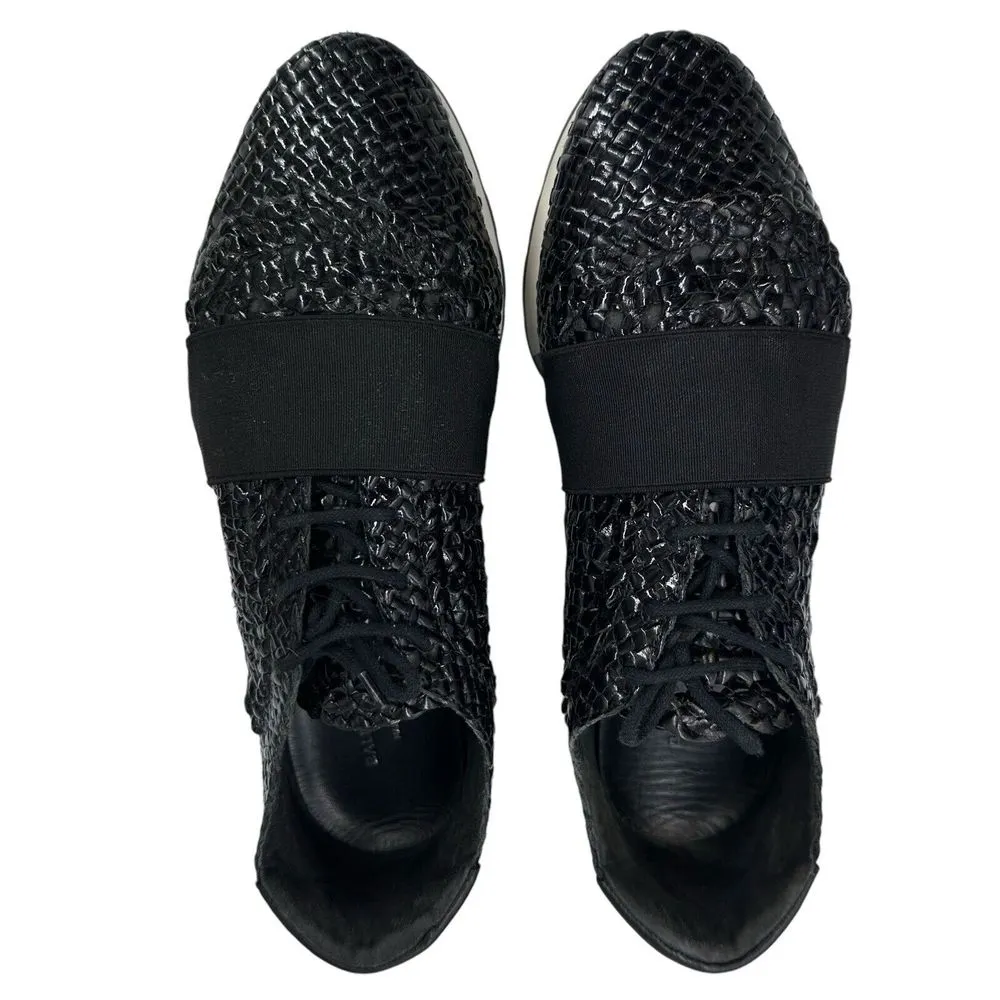 Balenciaga Raffia Runners In Black Woven Leather Sneakers Size 37 US Size 7 - Image 2
