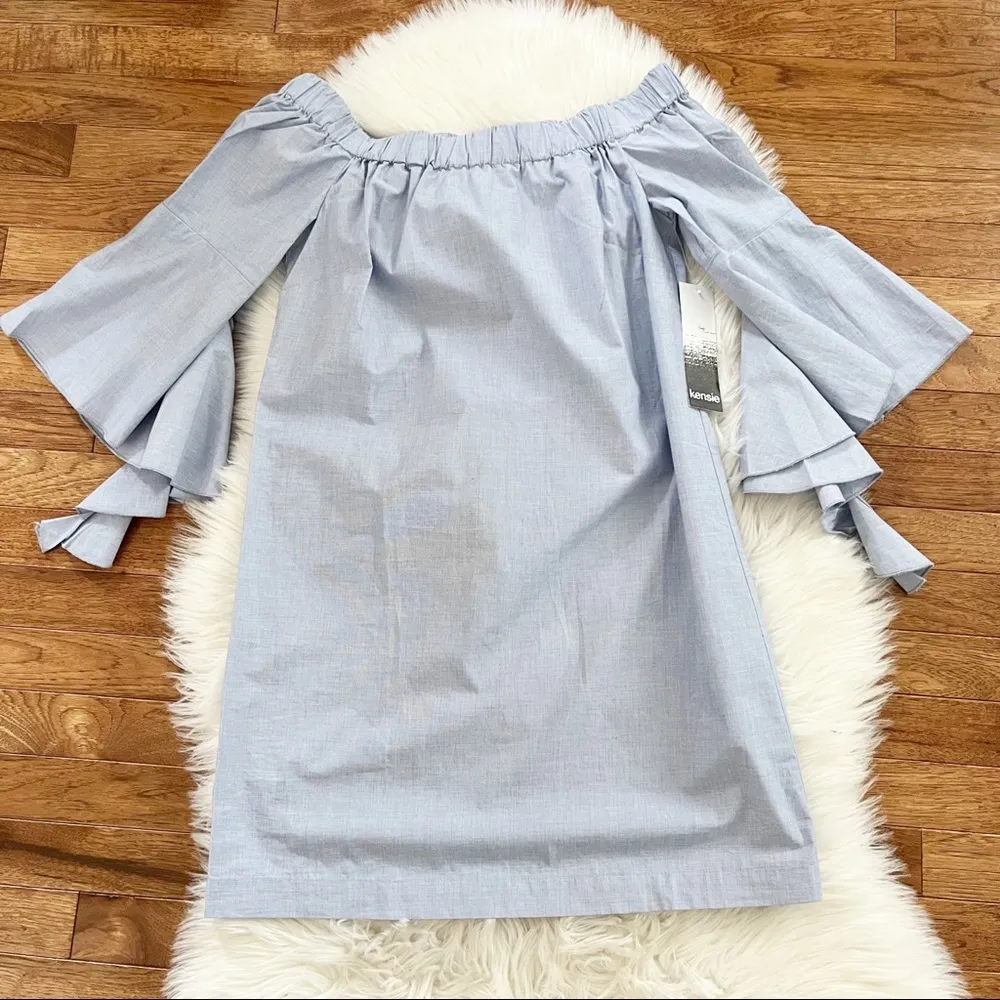 Kensie Oxford Off-The-Shoulder Blue Dress - Image 3