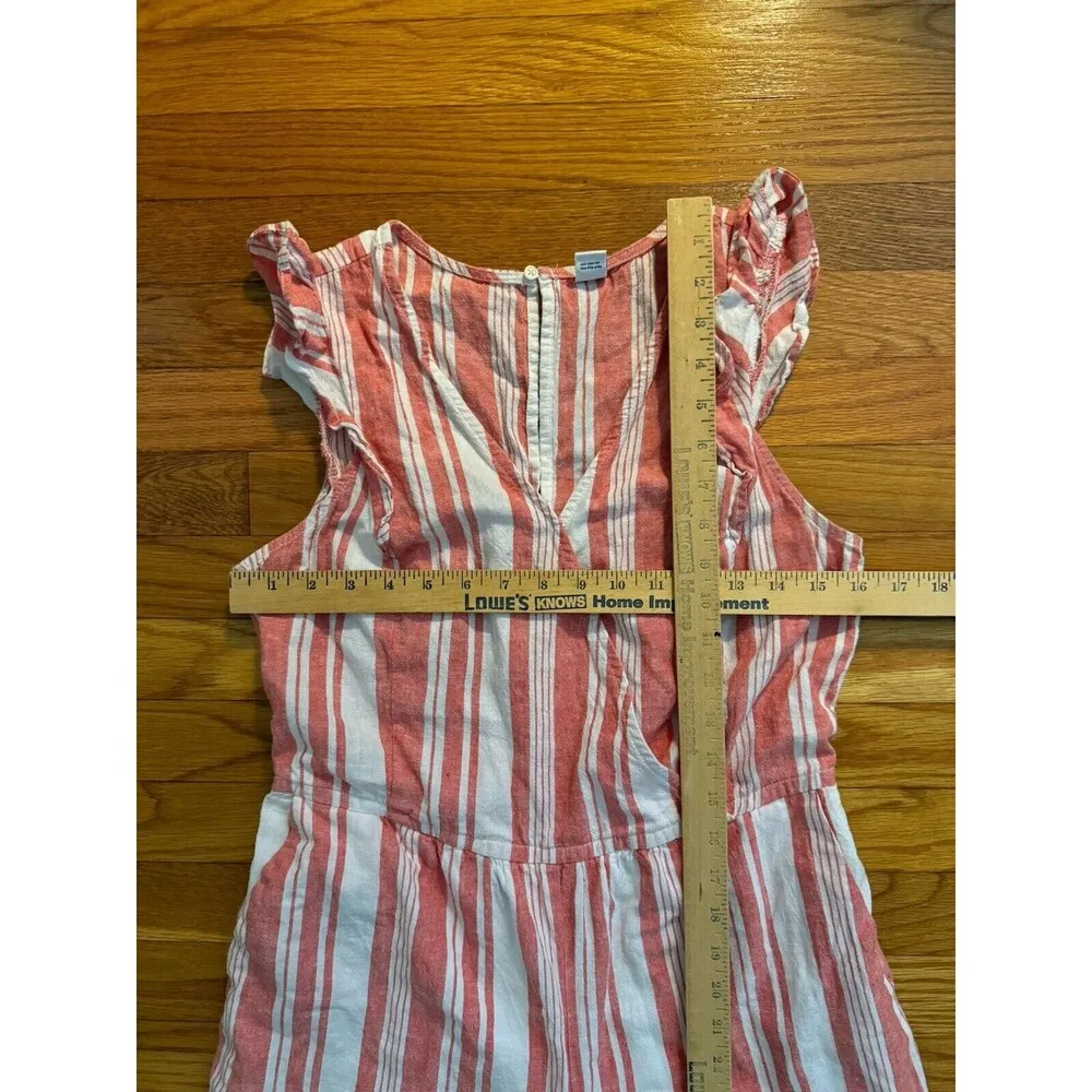 Old Navy Striped Button Front Linen Blend Jumpsuit Women's Sz S Red White Ruffle - Image 9
