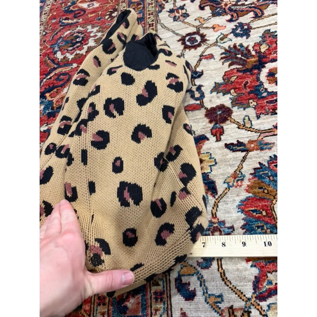 Hansel from Basel Knit Leopard Print Tote Bag Slouchy Shoulder Hobo Tan Cotton Black - Image 6