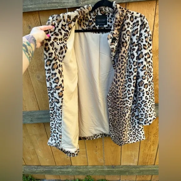 Sanctuary Leopard  Faux Fur Coat Womens S Brown Black it girl animal‎ print - Image 8
