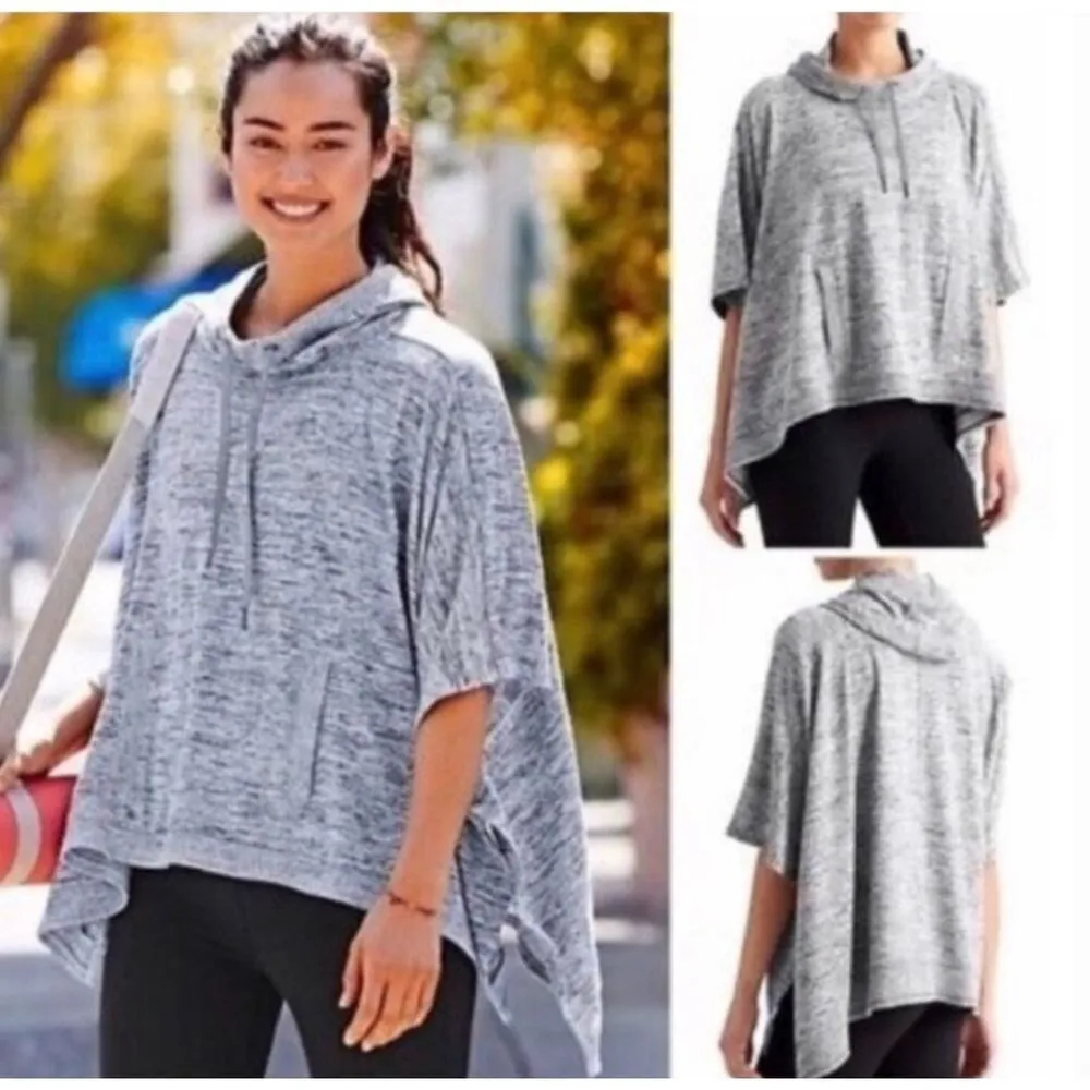 Athleta Blissful Heathered Gray oversized hooded poncho womens M athleisure yoga - Image 3