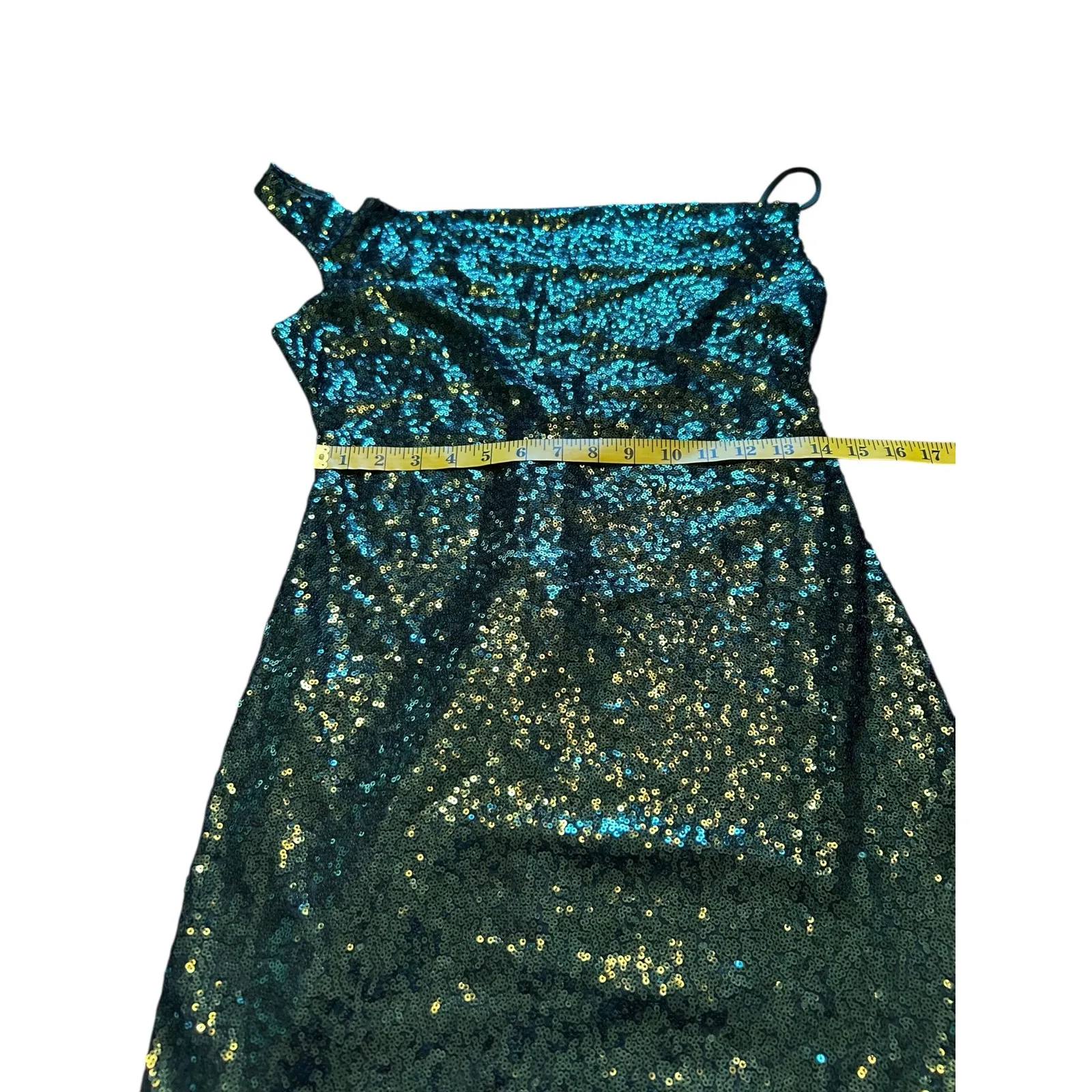 The Vintage Shop  Green Sequined One Shoulder Dress - Size L - Image 6