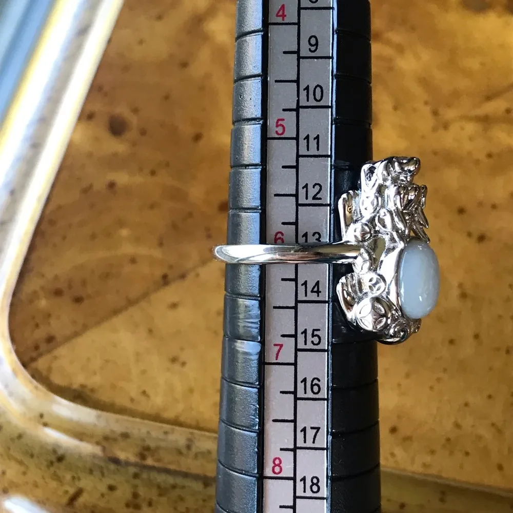 Natural White Jade Sterling Silver Dragon Ring Size 6 - Image 7