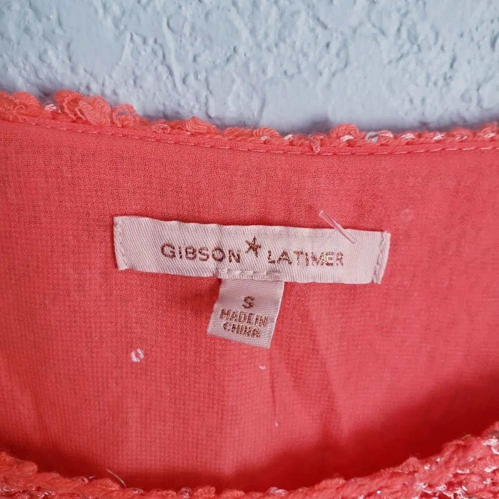 Gibson Latimer Neon Orange Sequin Knit Sweater - Image 4