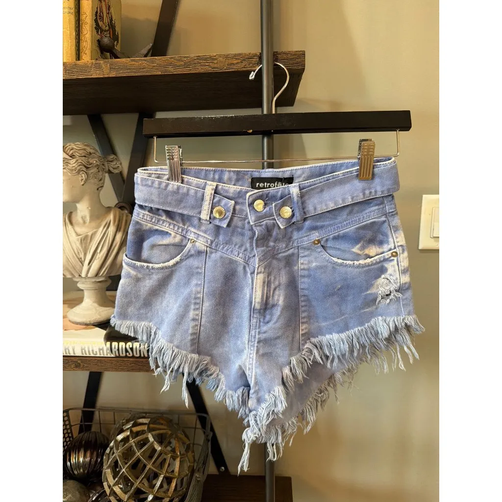 retrofete Tessa Cut Off Denim Shorts Purple Bleach Womens Size 28 - Image 6
