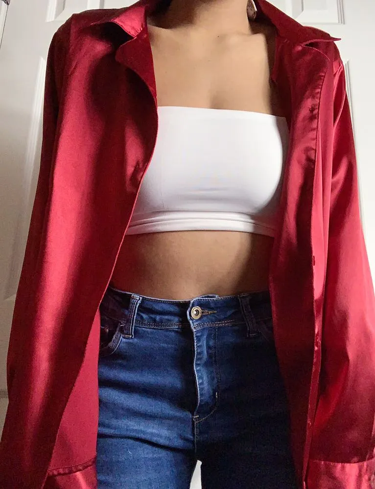 “Silk” Red Button Down Shirt Size L - Image 5