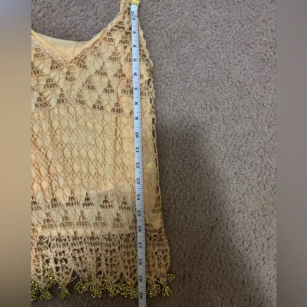 NEW WITH TAGS NWT Gina USA Vintage Butter Yellow / Gold beaded lace crochet top Size L - Image 6
