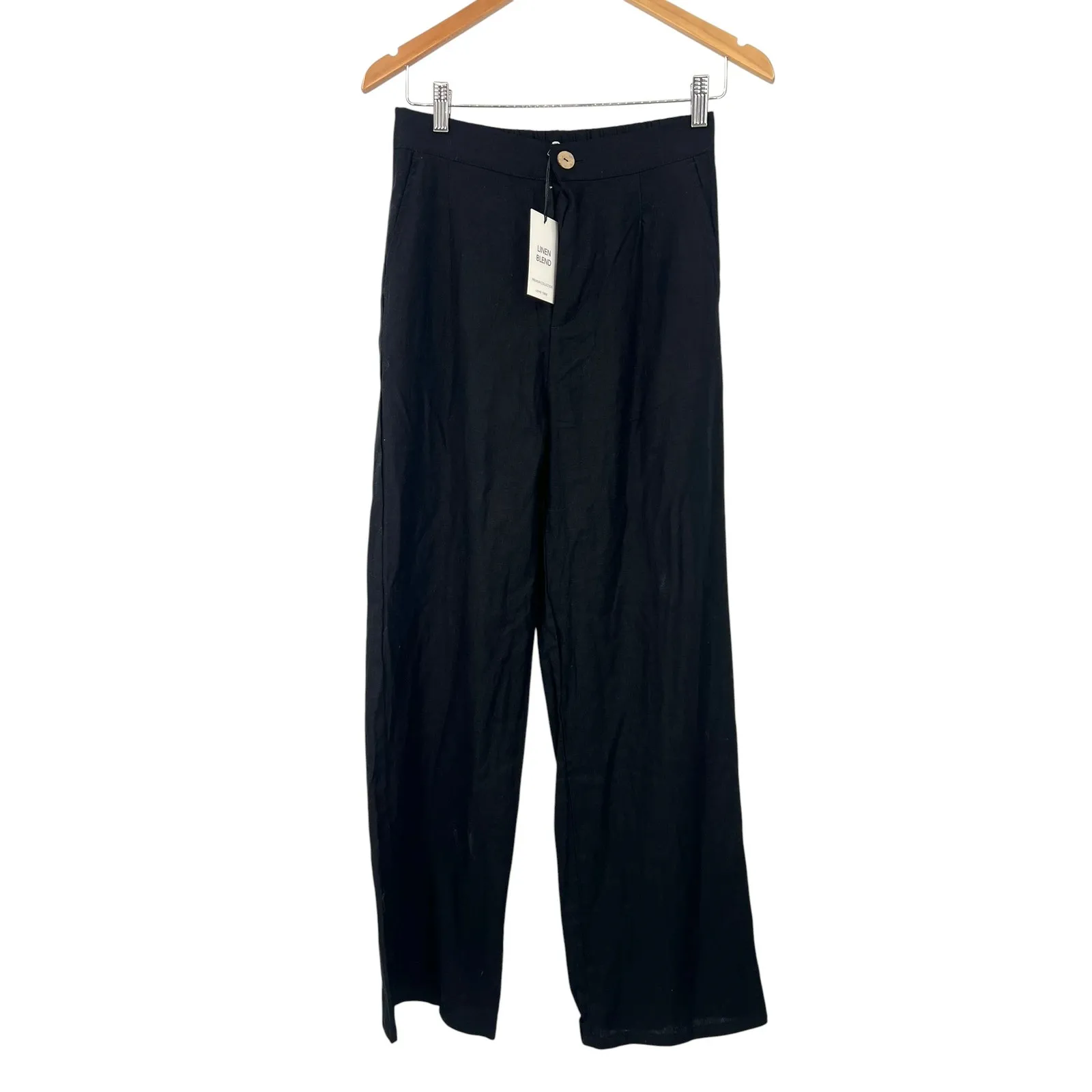 NWT Love Tree | M | Pants Trouser Linen Wide Leg Pleated Front 30" Inseam Black - Image 2