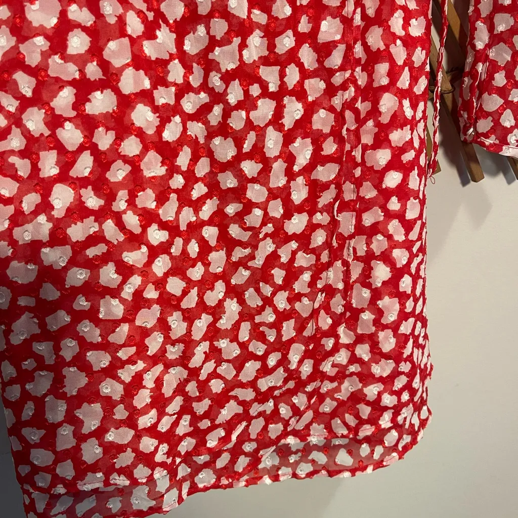 Free People Womens Frenchie Ruffle Wrap Dress Red & White Airy French Chic 🇫🇷 - Image 10