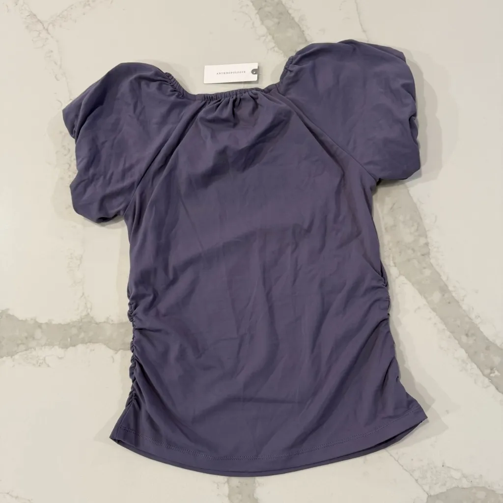 Anthropologie NWT Ruched Puff Cap Short Sleeve Top Women’s XS Lavender Purple - Image 10