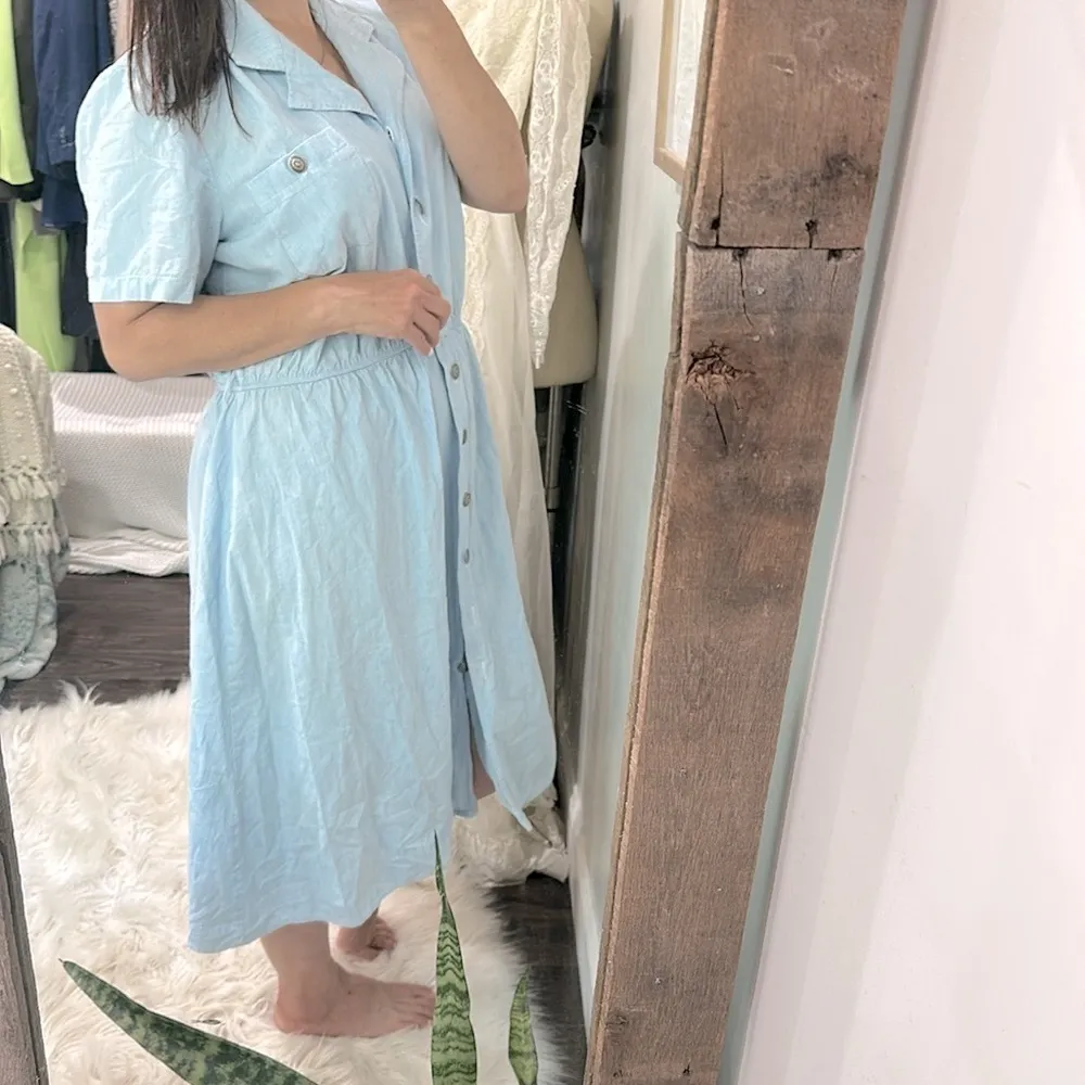 Leslie Fay vintage Blue Puff Sleeve dress size large - Image 4