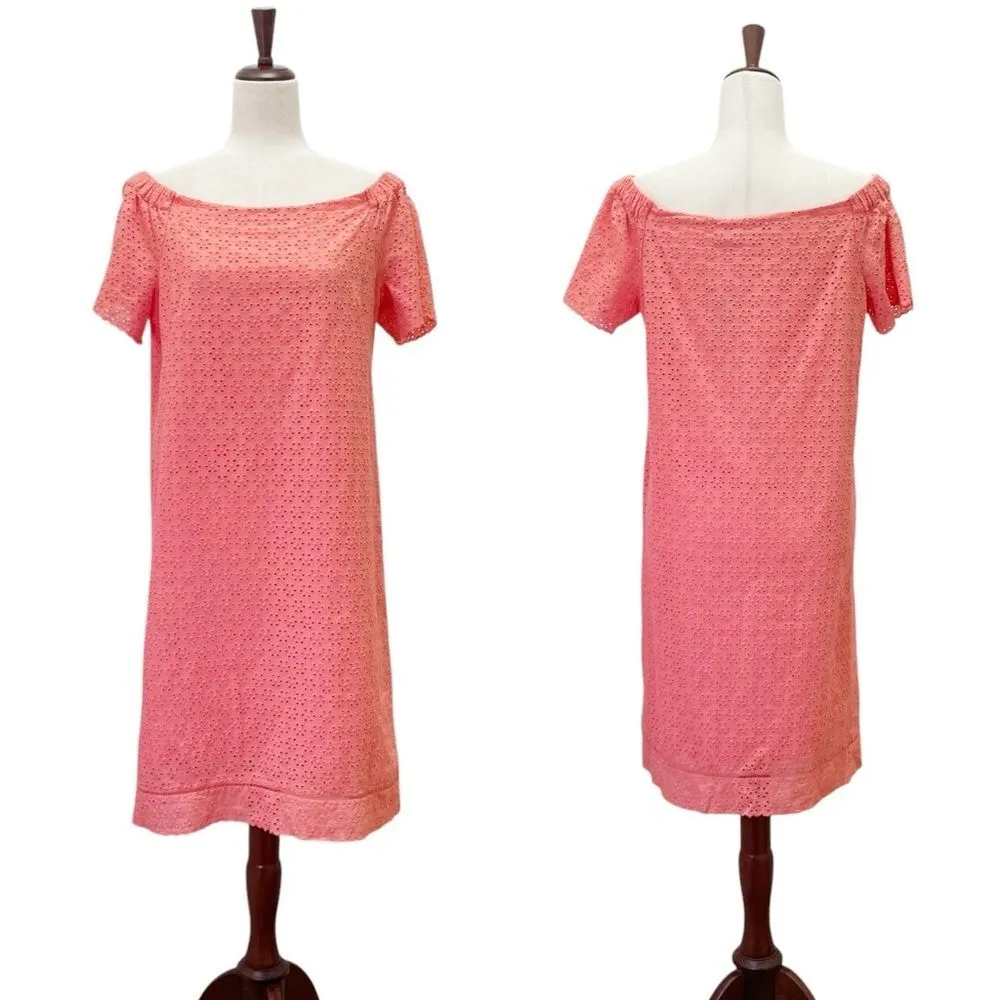 NWT Lauren Ralph Lauren Sun Coral Eyelet Off Shoulder Midi Dress Size 8 Cotton - Image 3