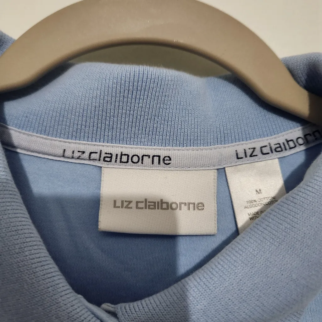 Liz Claiborne Women Medium Baby Blue Polo Shirt Short Sleeve Pastel 21" L - Image 4