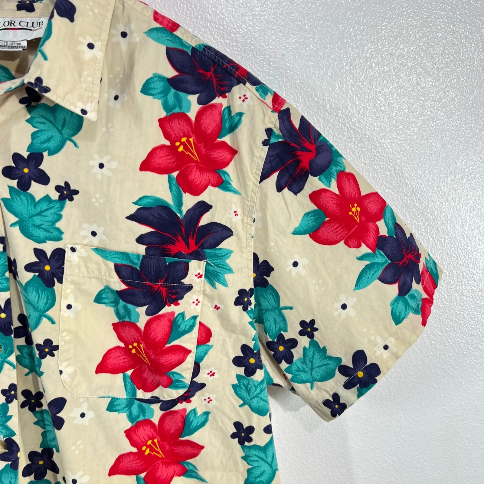 Color Club Floral Hawaiian Shirt Tropical Print Button Up Vacation Size 22/24 Tan - Image 7