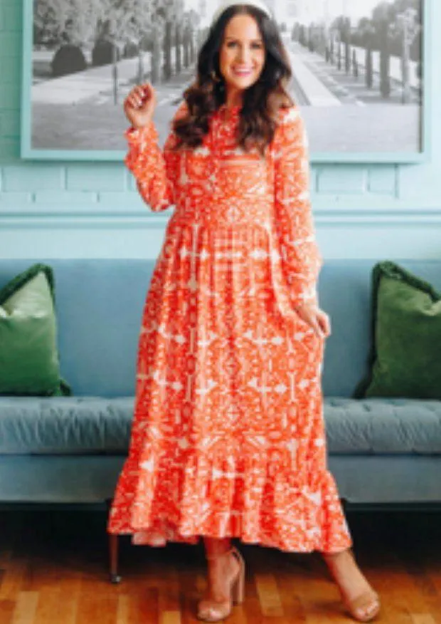 Mare Mare x Anthropologie Lynda Maxi Dress MEDIUM PETITE Tiered Boho Cottage Orange Size undefined - Image 11