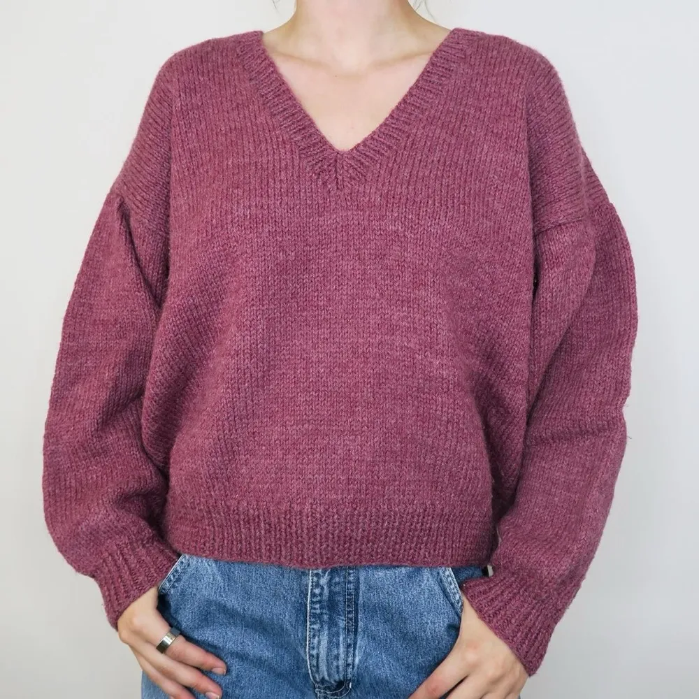 Vintage 80s Maroon V Neck Sweater Red Size M - Image 2