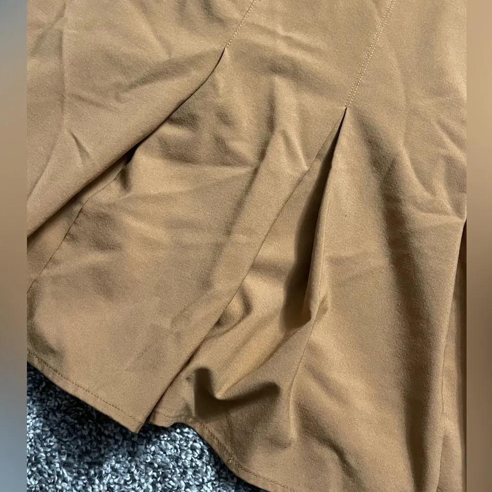 khaki beige sleeveless pleated mini wool dress 6 - Image 11