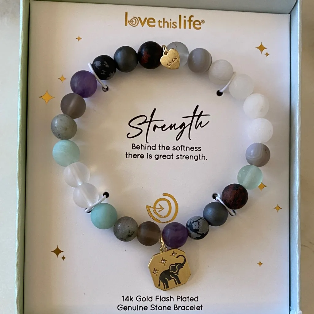 NWT 14k Gold Tone Elephant, Stars, Multi-Color Matte Stone Stretch Bracelet - Image 5