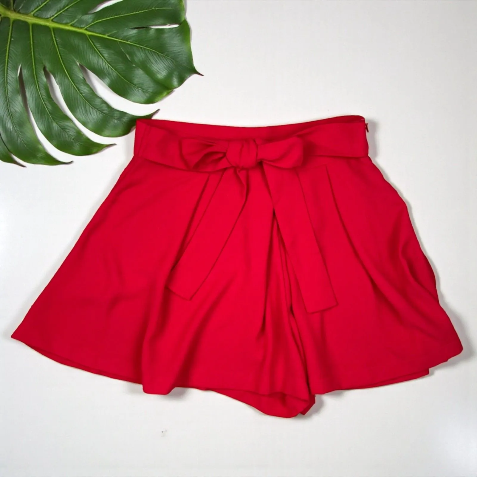 ZARA Red High-Waisted Tie-Front Skort - Image 3