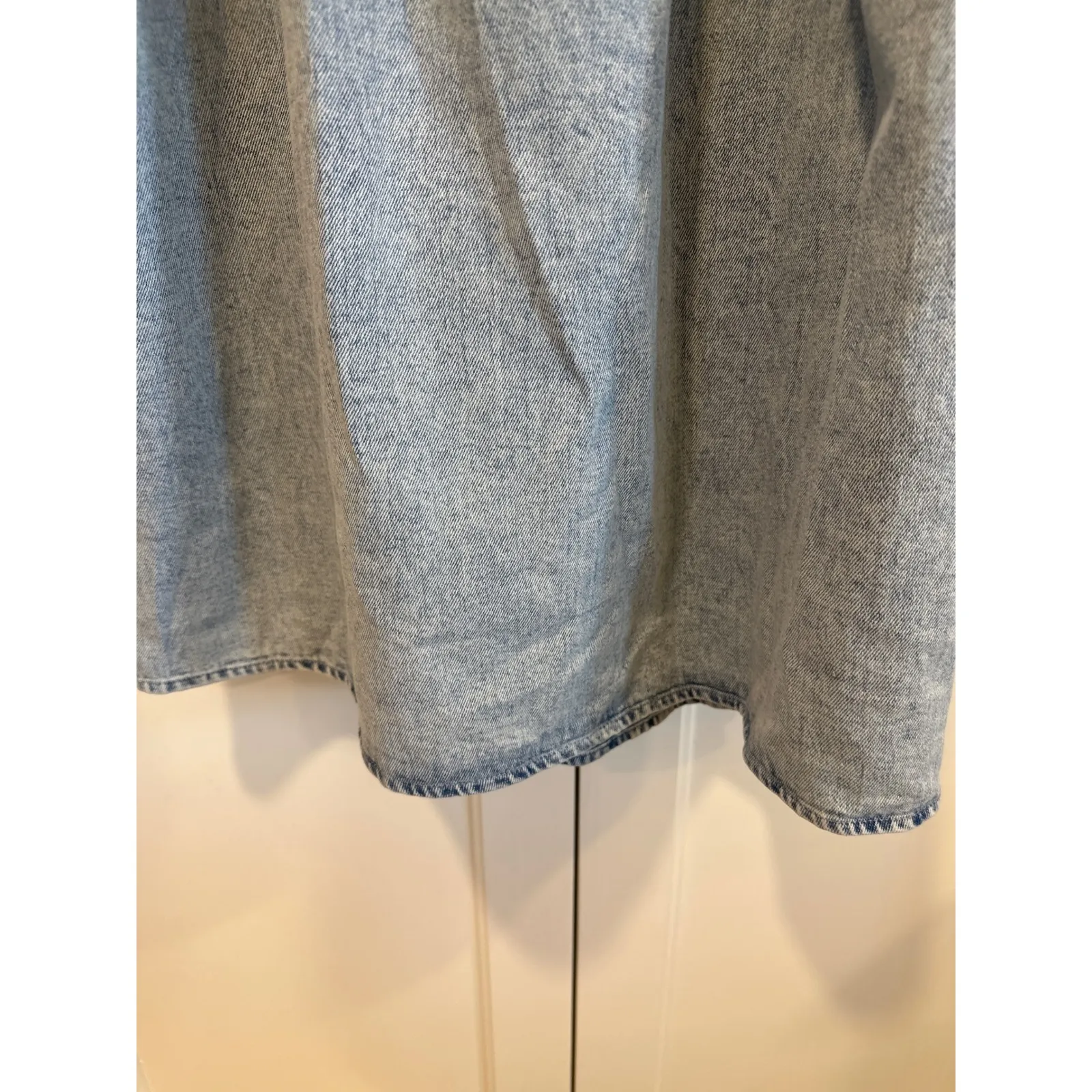 Gilli Denim boho fairy Ruffle Square Neck Smocked Babydoll Dress Blue Size S New - Image 4