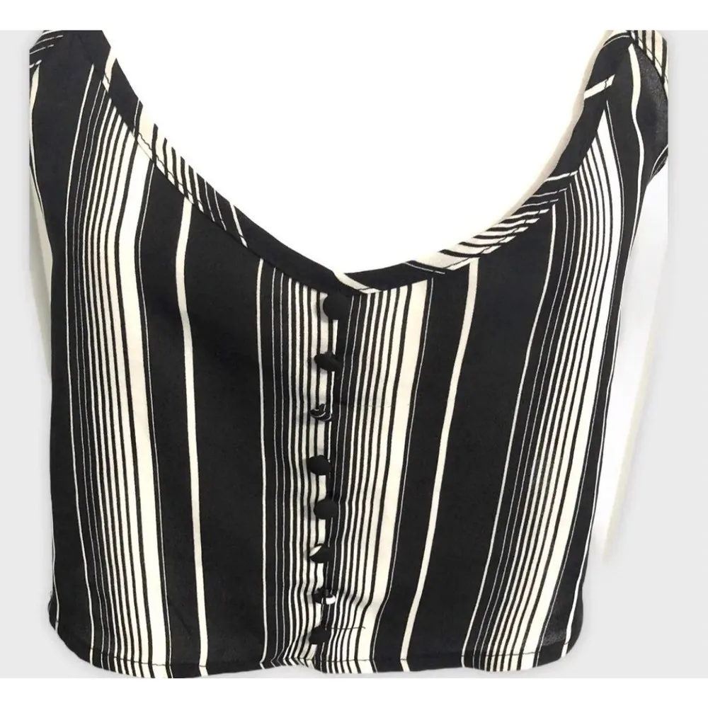 ReVamped Striped  V-neck Flowy Crop Blouse - Image 89