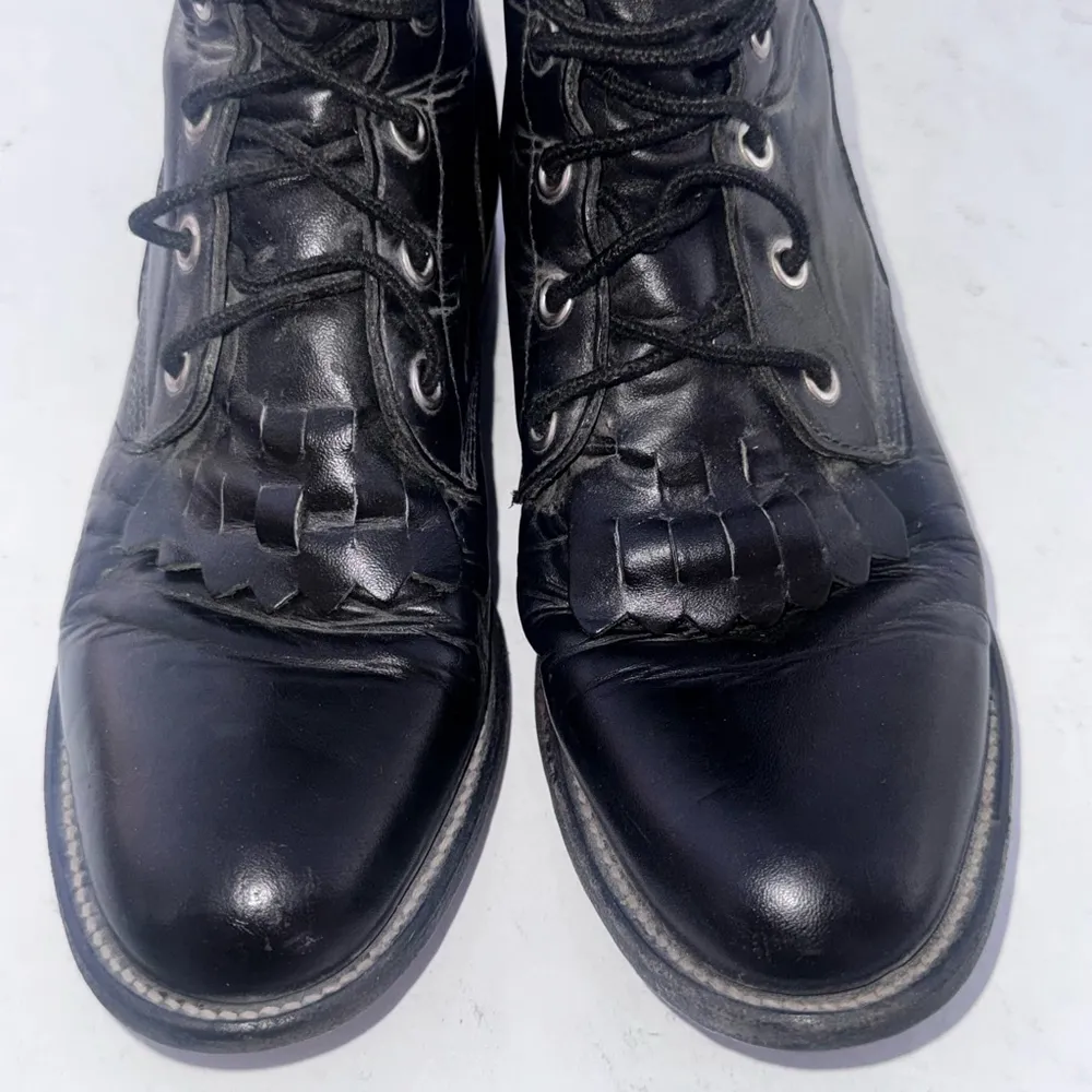Women's Justin Black Leather Lace Up Boots Size 7.5 E (E Means width) - Image 4