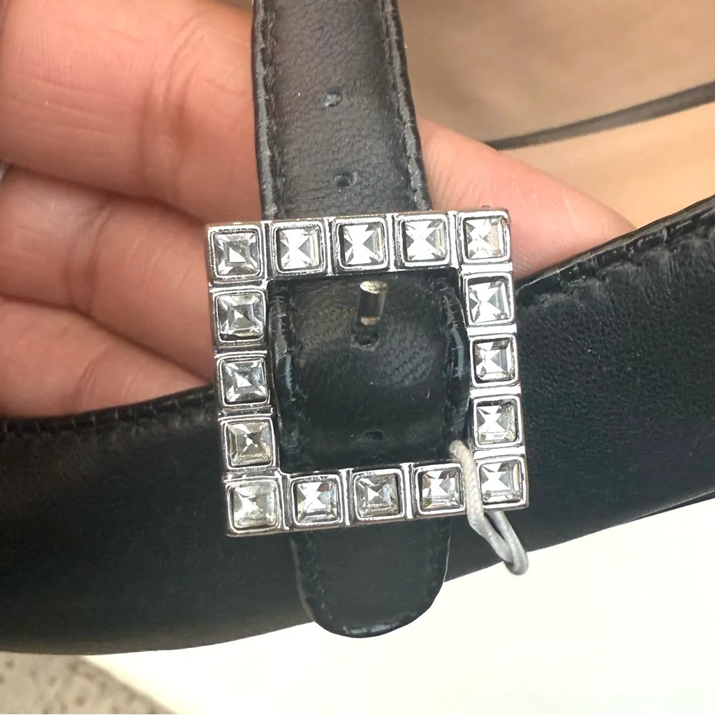 Silent D Womens Shoes Black Leather Mary Janes Bling Buckle Size 38 7/7.5 - Image 5